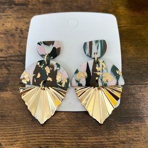 Clay/Metal Earrings With Gold Flecks
